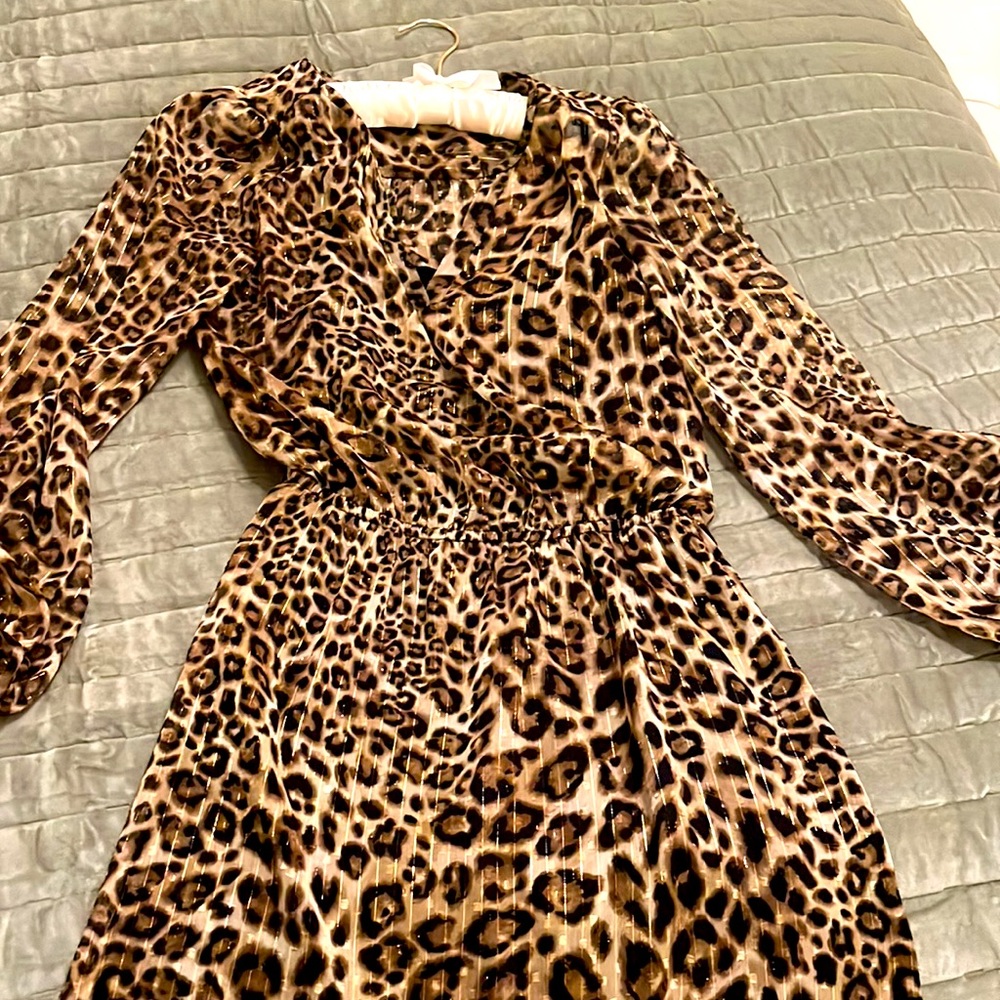 Cheetah print beautiful size 2 dress w elastic waist and long sleeves